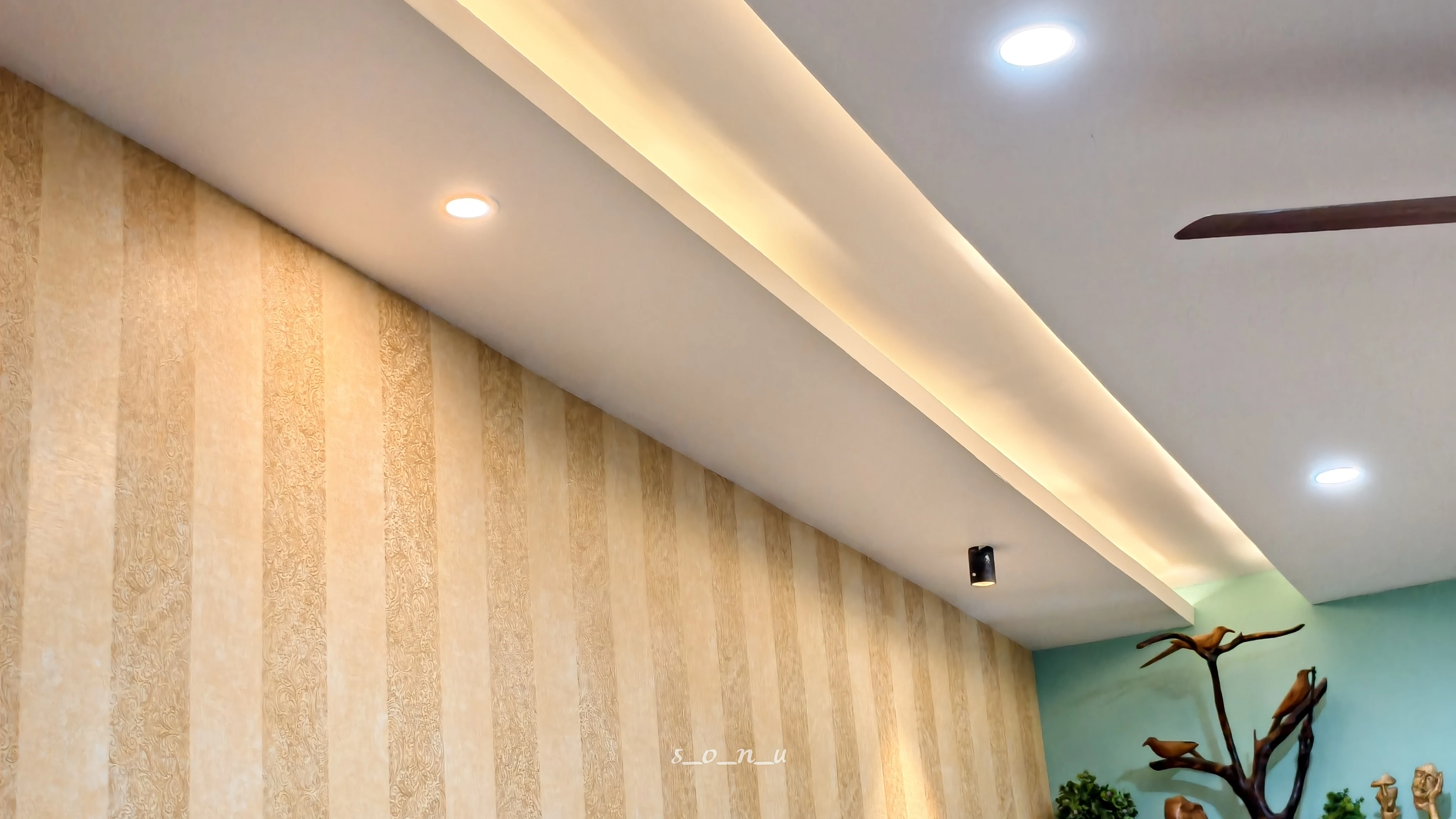 Geometric Wooden Accent Paneling Design in Odisha